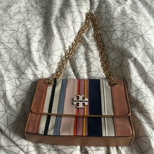 NWT Tory Burch Fleming Web Stripe Web Chain Shoulder Bag